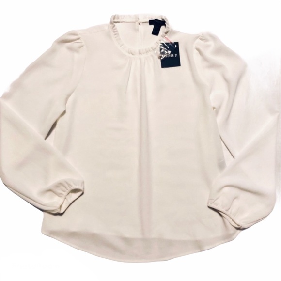 Forever 21 Tops - NWT F21 Ruffle Neck Career Blouse Top Ivory S